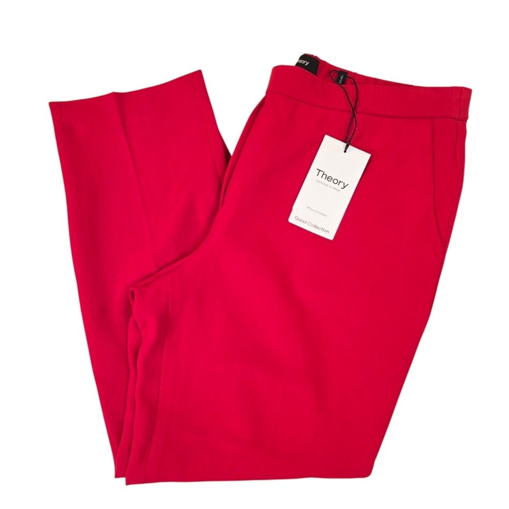 Theory Womens 10 Treeca Pull On Pants Red Geranium Admiral Crepe K0109203 NWT